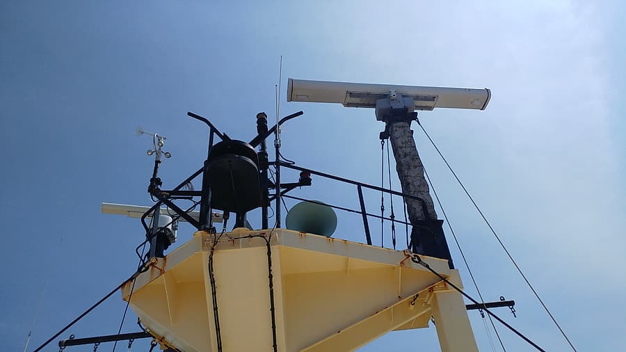 Radar scanners on the mast — installed and aligned