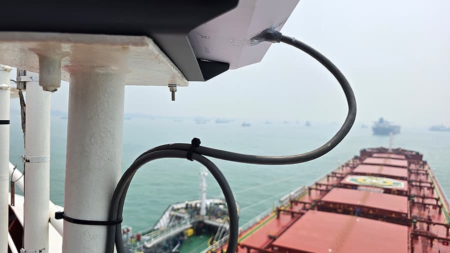 Starlink on the mast — installed and cabled